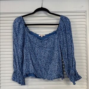 Skies Are Blue Blue Babydoll Cropped Blouse